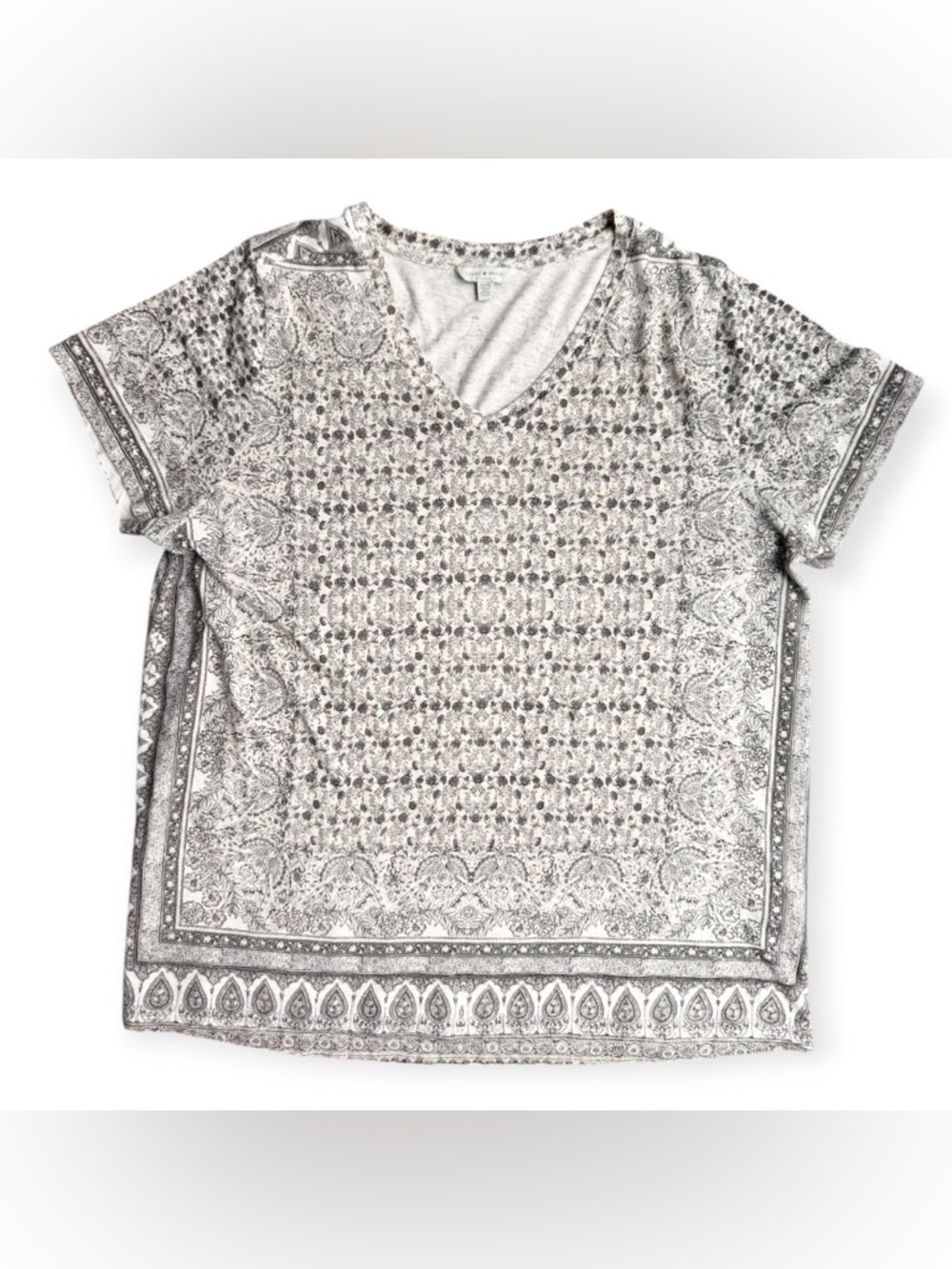 Lucky Brand Boho Tapestry Print Short Sleeve T Shirt Tee Plus Size 1X Blouse